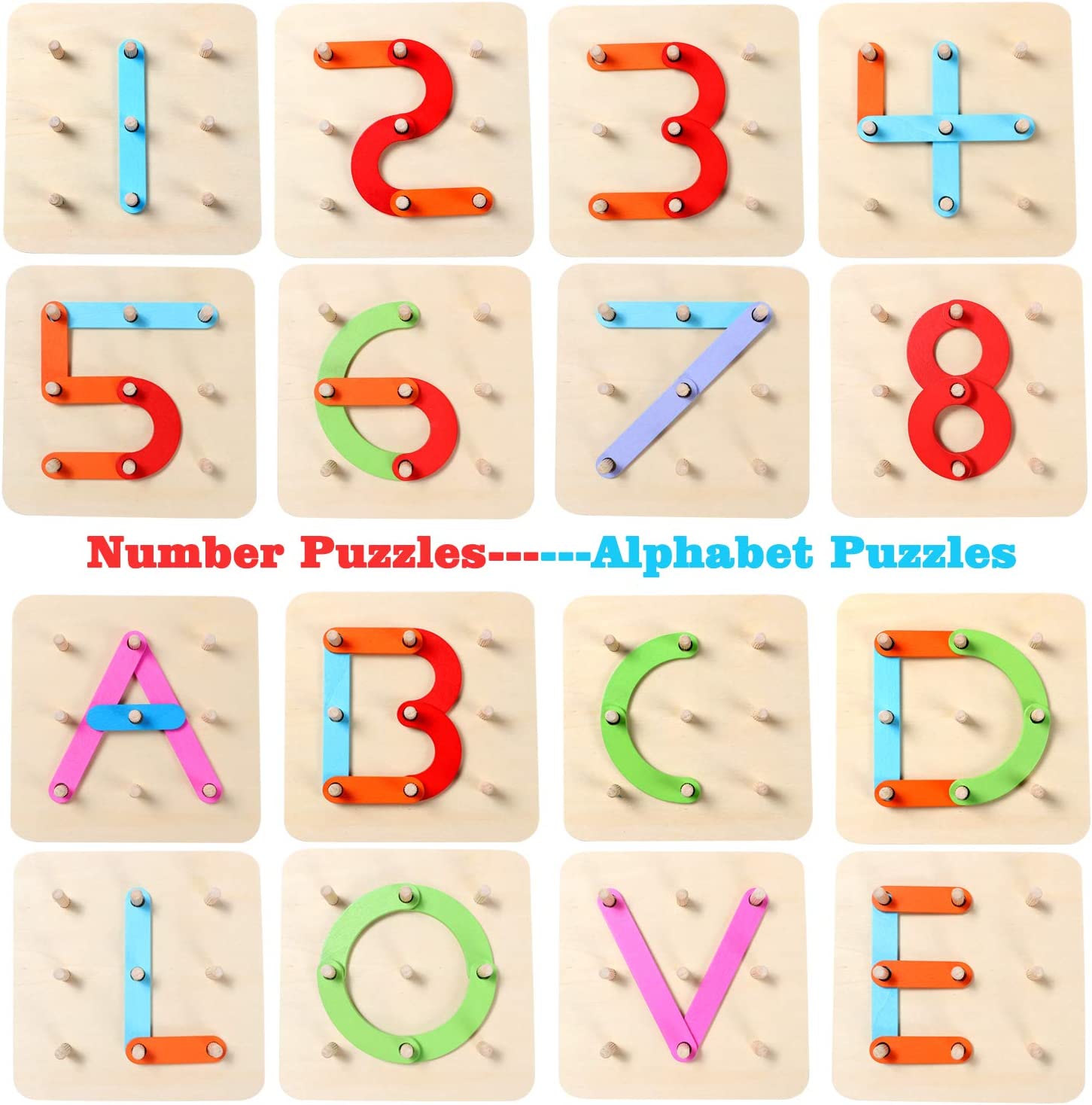Joc Geoboard Puzzle educativ Litere Cifre Forme Stem