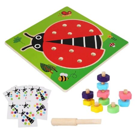 Joc Montessori Asociere Buburuza cu suruburi colorate