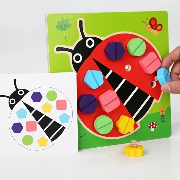Joc Montessori Asociere Buburuza cu suruburi colorate