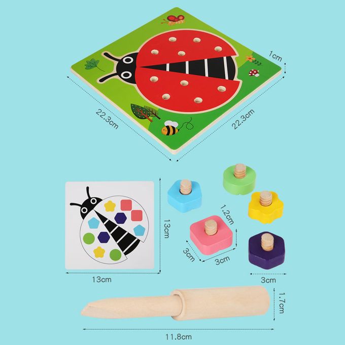 Joc Montessori Asociere Buburuza cu suruburi colorate