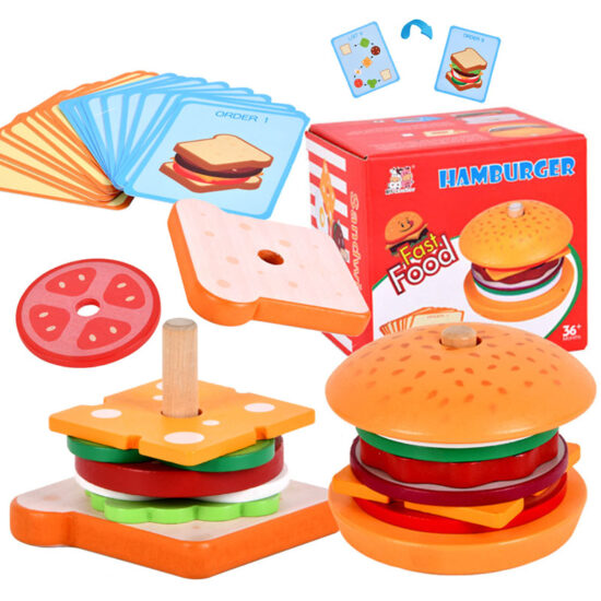 Joc educativ Stivuire Sandwich sau Hamburger lemn Joc educativ Stivuire Sandwich sau Hamburger lemn