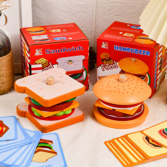 Joc educativ Stivuire Sandwich sau Hamburger lemn