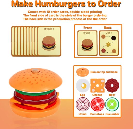 Joc educativ Stivuire Sandwich sau Hamburger lemn