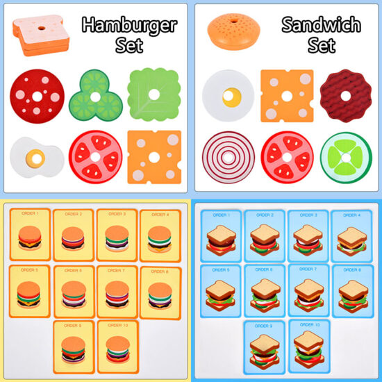 Joc educativ Stivuire Sandwich sau Hamburger lemn