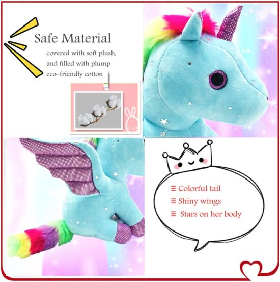 Jucarie plus Unicorn Par Curcubeu si Aripi Ponei 20 cm