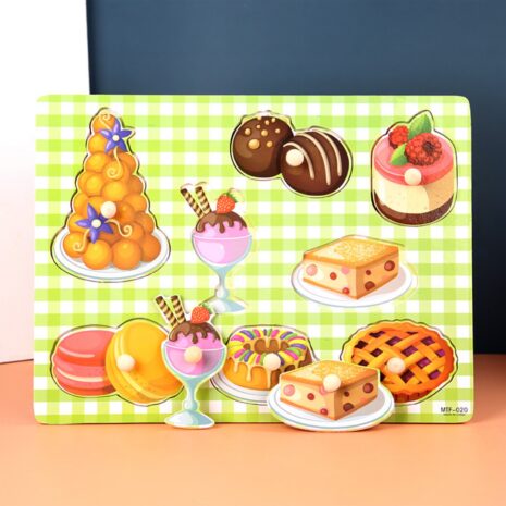 Puzzle incastru cu butoni Desert Inghetata din lemn