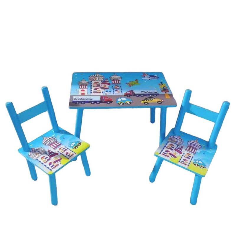 Set Masuta cu 2 Scaune Vehicule din MDF pentru copii