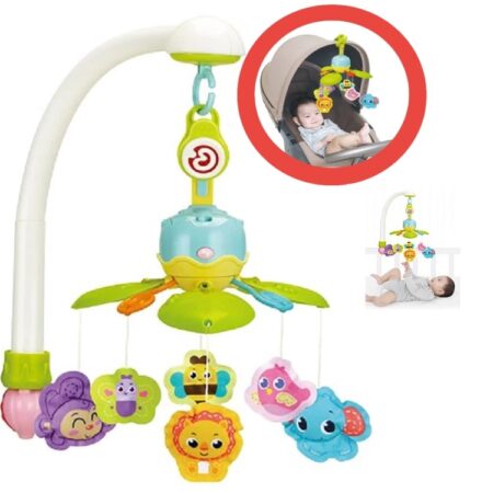 Carusel muzical rotativ bebe cu Animalute Portabil