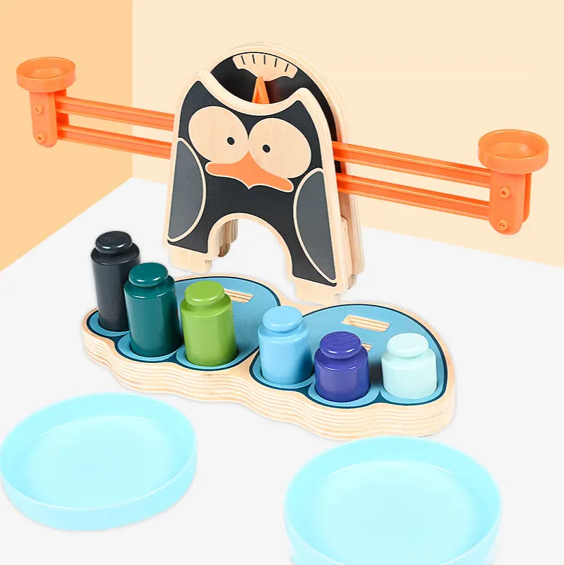 Jucarie Montessori Balanta Pinguin cu greutati Cilindri
