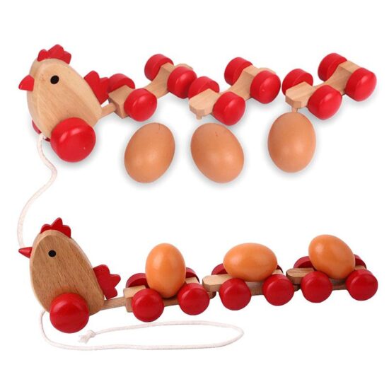 Jucarie Trenuletul de tras Gaina cu Oua din lemn