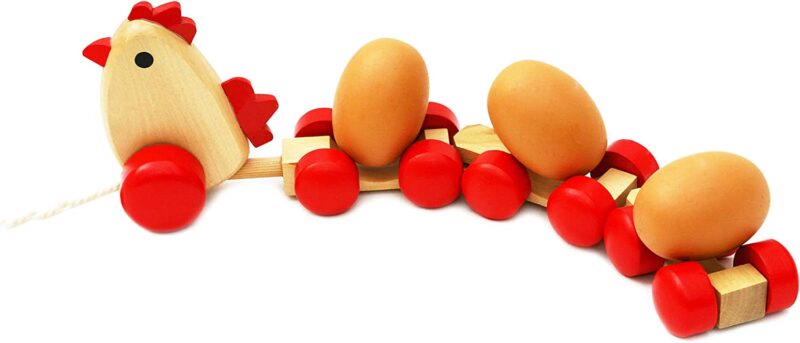 Jucarie Trenuletul de tras Gaina cu Oua din lemn