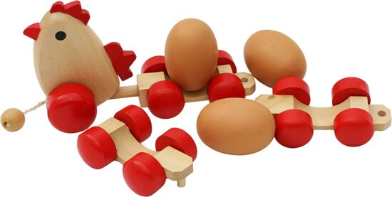 Jucarie Trenuletul de tras Gaina cu Oua din lemn
