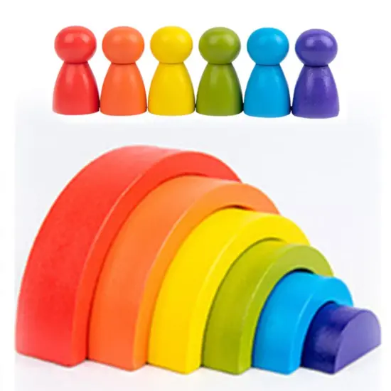 Jucarii stivuire Curcubeu 6 Semicercuri 6 Pioni Rainbow