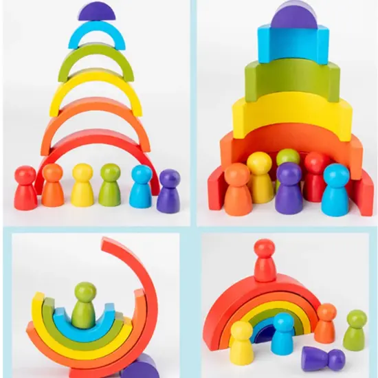 Jucarii stivuire Curcubeu 6 Semicercuri 6 Pioni Rainbow