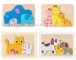 Puzzle 3D lemn Animale cu pui Piese groase copii mama si copiii