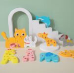 Puzzle 3D lemn Animale cu pui Piese groase copii mama si copiii