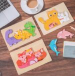 Puzzle 3D lemn Animale cu pui Piese groase copii mama si copiii