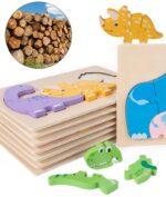 Puzzle 3D lemn Animale cu pui Piese groase copii mama si copiii