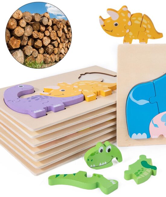 Puzzle 3D lemn Animale cu pui Piese groase copii mama si copiii