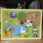 Puzzle incastru Animale din curte cu butoni din lemn