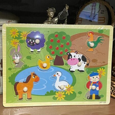 Puzzle incastru Animale din curte cu butoni din lemn