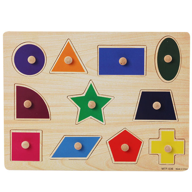 Puzzle incastru Geometria in culori cu butoni din lemn
