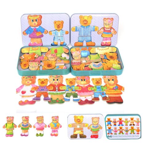 Puzzle magnetic Imbraca Familia Ursuletilor din lemn