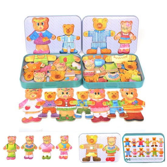 Puzzle magnetic Imbraca Familia Ursuletilor din lemn