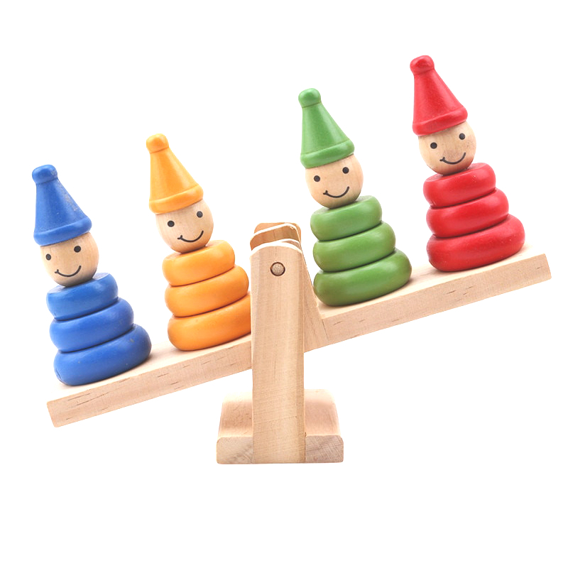 Jucarie din lemn Montessori Balanta cu Clovni colorati