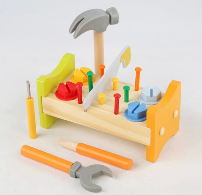 Jucarie lemn Banc scule cu suruburi Puzzle