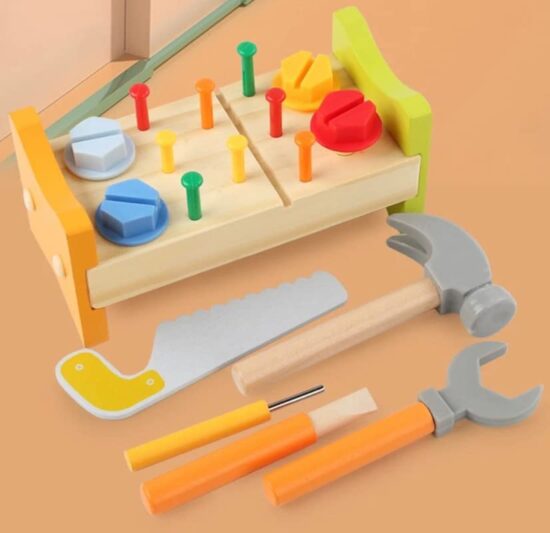 Jucarie lemn Banc scule cu suruburi Puzzle