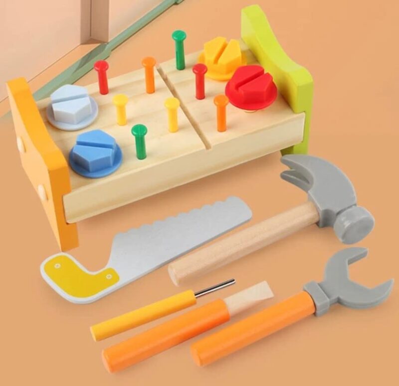 Jucarie lemn Banc scule cu suruburi Puzzle