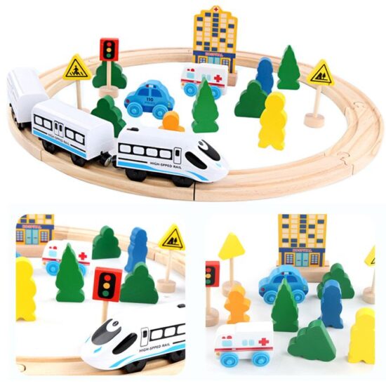 Circuit din lemn cu trenulet electric si peisaje Circulat Orbit 26 piese