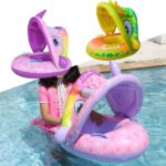 Colac gonflabil copii cu chilotel si parasolar Unicornul Mov