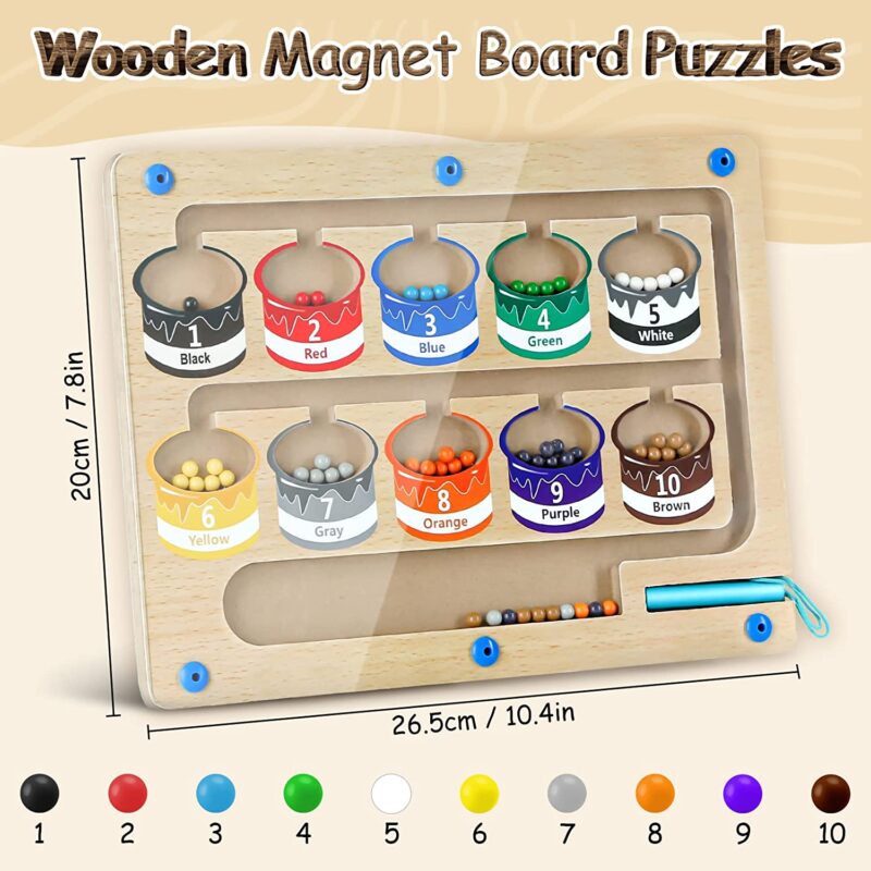 Labirint Magnetic din lemn Sortare culori si Invatare numere