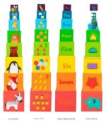 Joc Piramida cu Animale si Forme geometrice Set 8 Cuburi Turn