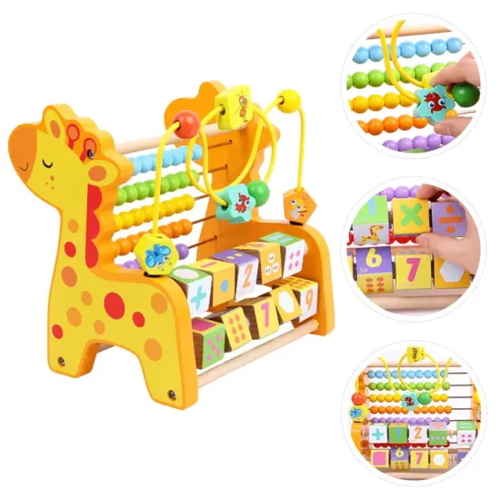Girafa din lemn cu jucarie motrica si abac