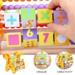 Girafa din lemn cu jucarie motrica si abac