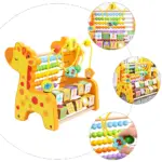 Girafa din lemn cu jucarie motrica si abac