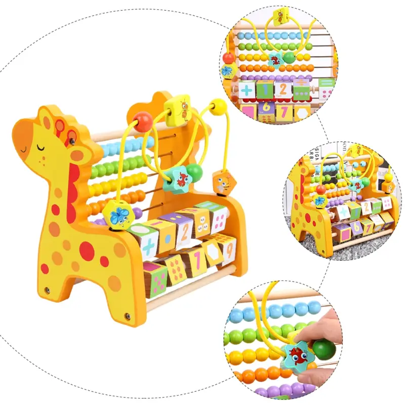 Girafa din lemn cu jucarie motrica si abac