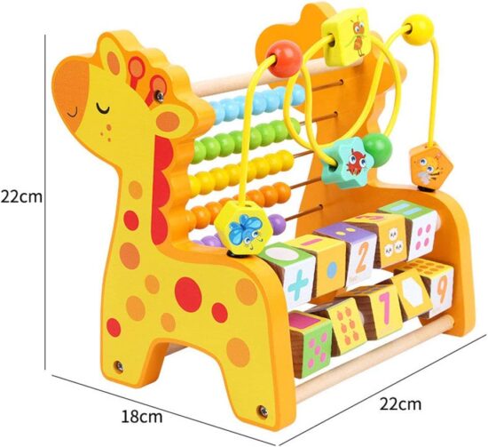 Girafa din lemn cu jucarie motrica si abac