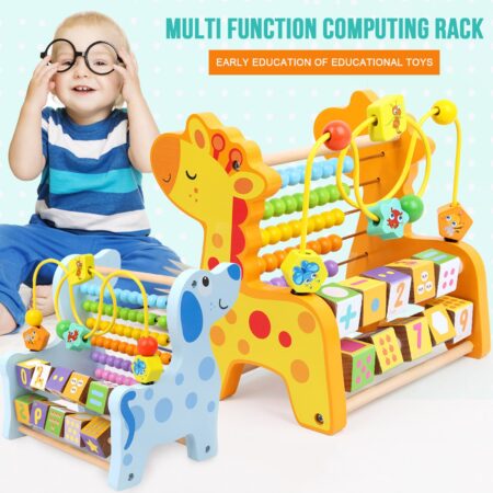 Jucarie motrica 3in1 Animale cu Abac si Labirint din lemn