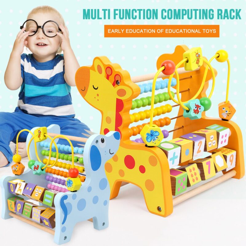 Jucarie motrica 3in1 Animale cu Abac si Labirint din lemn