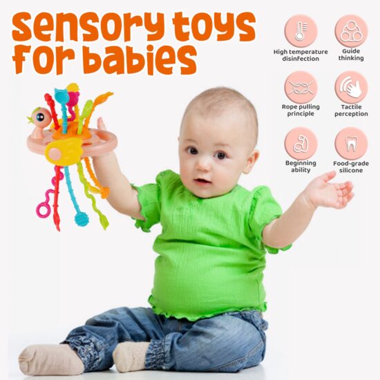 Jucarie senzoriala pentru copii cu corzi de tragere