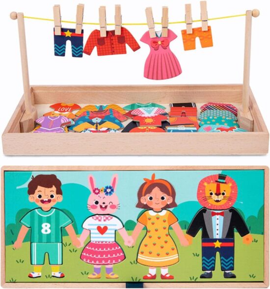 Puzzle imbraca familia si intinde rufele la uscat Joc educativ din lemn