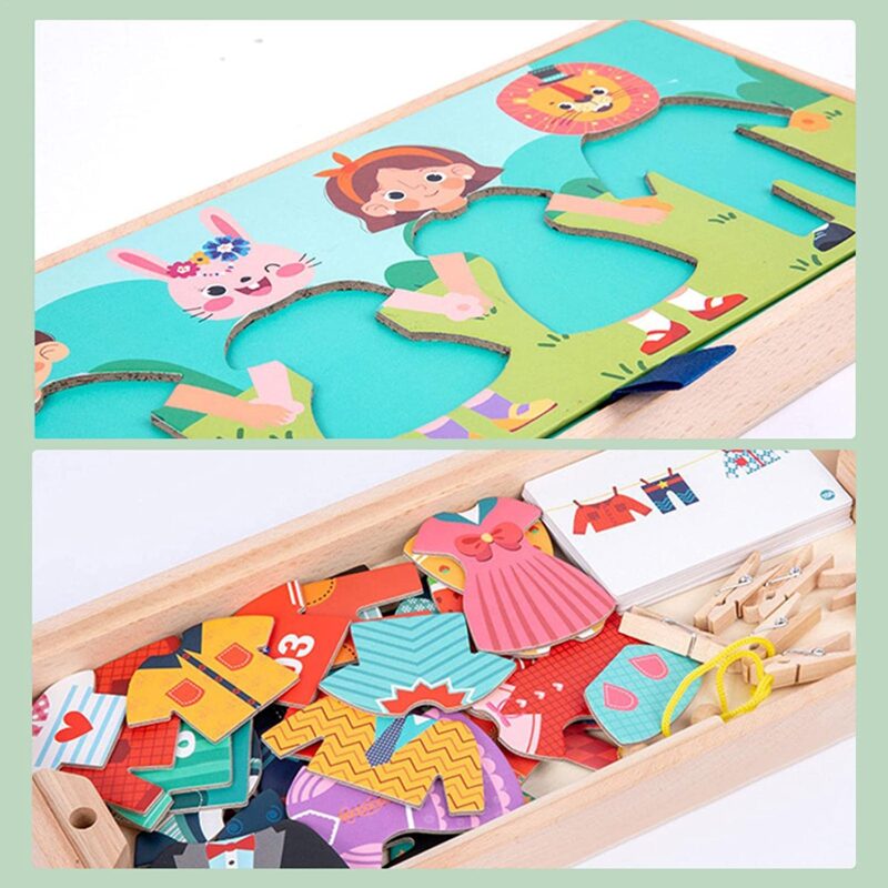 Puzzle imbraca familia si intinde rufele la uscat Joc educativ din lemn