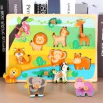 Puzzle din lemn colorat Incastru cu maner gros Ferma animalelor