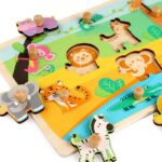 Puzzle din lemn colorat Incastru cu maner gros Ferma animalelor