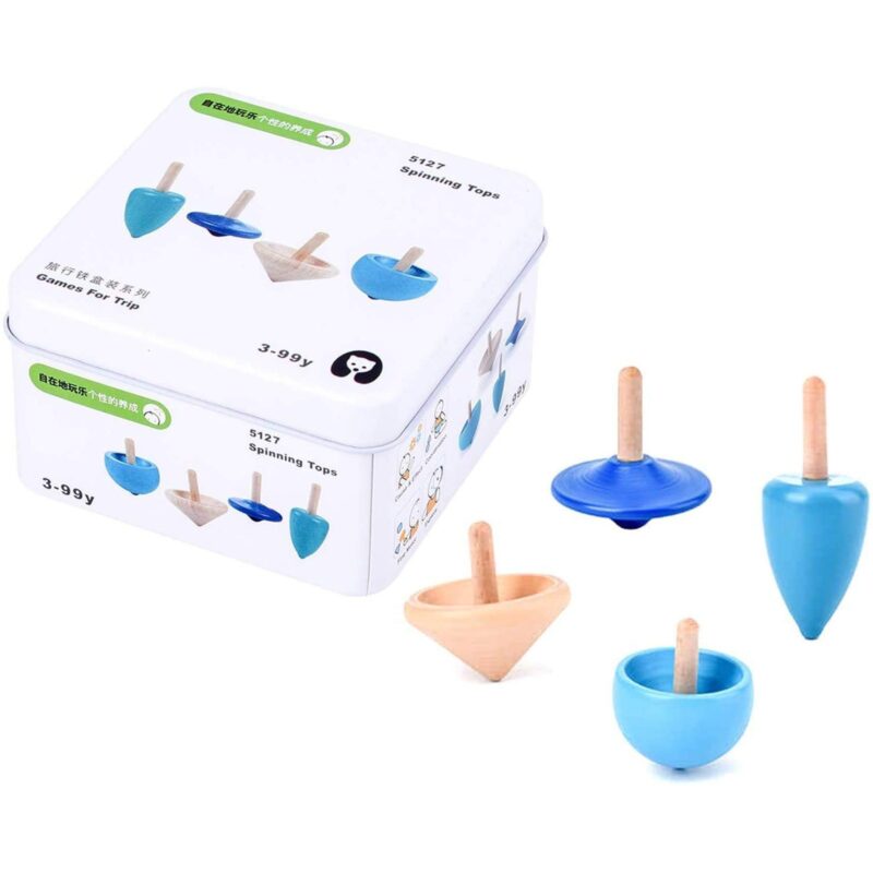 Set 4 jucarii Spinner sub forma de titirezi din lemn