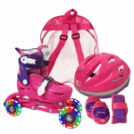 Set Role reglabile Fucsia 4 roti Cotiere Casca protectie